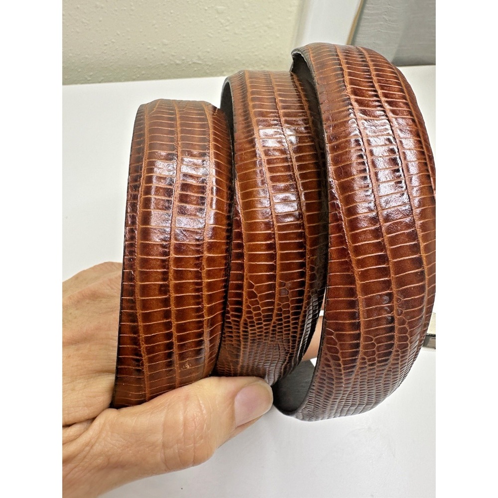 Remo Tulliani Mens Size 44 Genuine Leather Belt Brown Textured Lizard - Picture 5 of 15